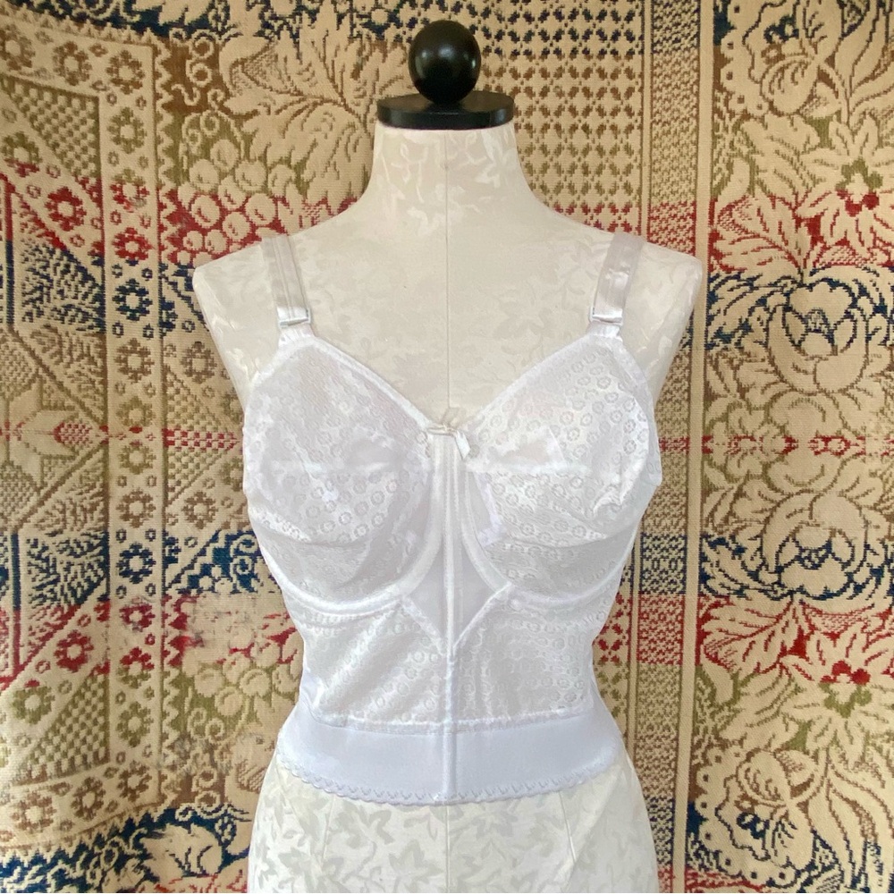 Vintage Bali Sno-Flake White Longline Bustier Bullet Bra 50s 60s 36D Union Made